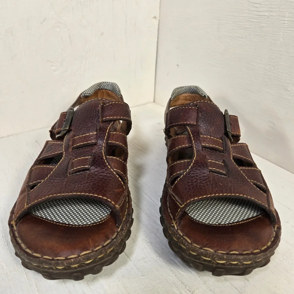 Born Leather Fisherman Sandals Dark Brown Buckle Strap Mens 6 Womens 7.5 W61432